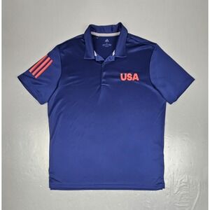 Adidas USA Golf Polo Shirt Mens Large Blue Red Athletic Performance FJ7886